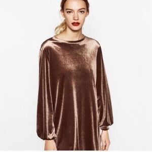 Zara Rose Gold Velvet Dress Size S